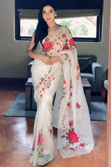 White Organza Silk Ready-to-Wear Saree