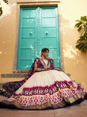 White & Purple Tussar Silk Lehenga Choli – Patola Print & Foil Detailing