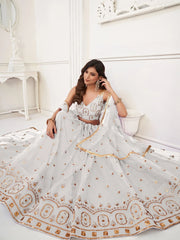 White Sequins Net Lehenga Choli with Dupatta – Festival & Wedding Wear