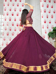Wine Chanderi Lehenga Choli – Zari Weaving, Gamthi Mirror & Gotta Patti Work