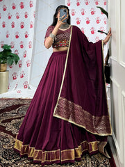 Wine Chanderi Lehenga Choli – Zari Weaving, Gamthi Mirror & Gotta Patti Work