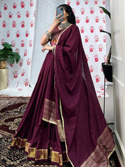 Wine Chanderi Lehenga Choli – Zari Weaving, Gamthi Mirror & Gotta Patti Work