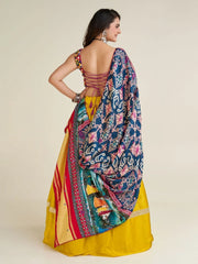 Yellow Gamthi Work Satin Lehenga Choli – Semi-Stitched Festive Ensemble