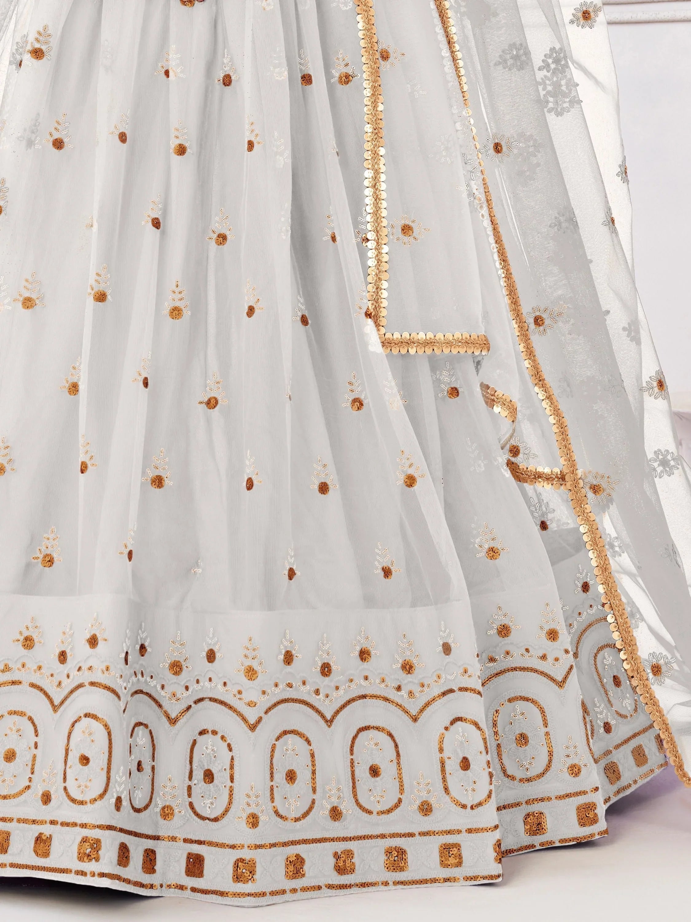 White Sequins Net Lehenga Choli with Dupatta – Festival & Wedding Wear