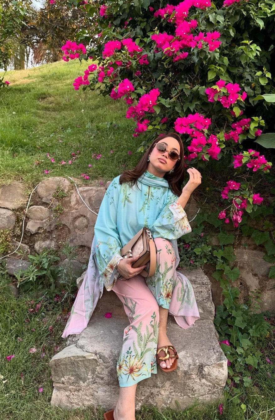 Teal Bloom Kurta Set with Dupatta