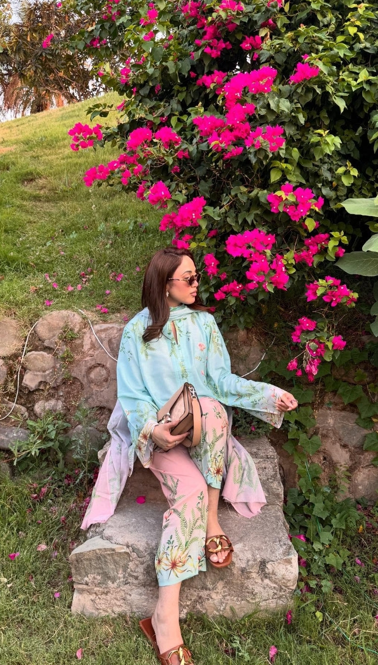 Teal Bloom Kurta Set with Dupatta